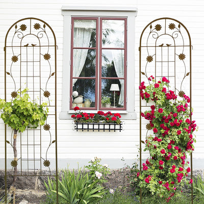 2 Pack Metal Garden Trellis 71' x 19.7' Rustproof Trellis for Climbing Plants Outdoor Flower Support Brown