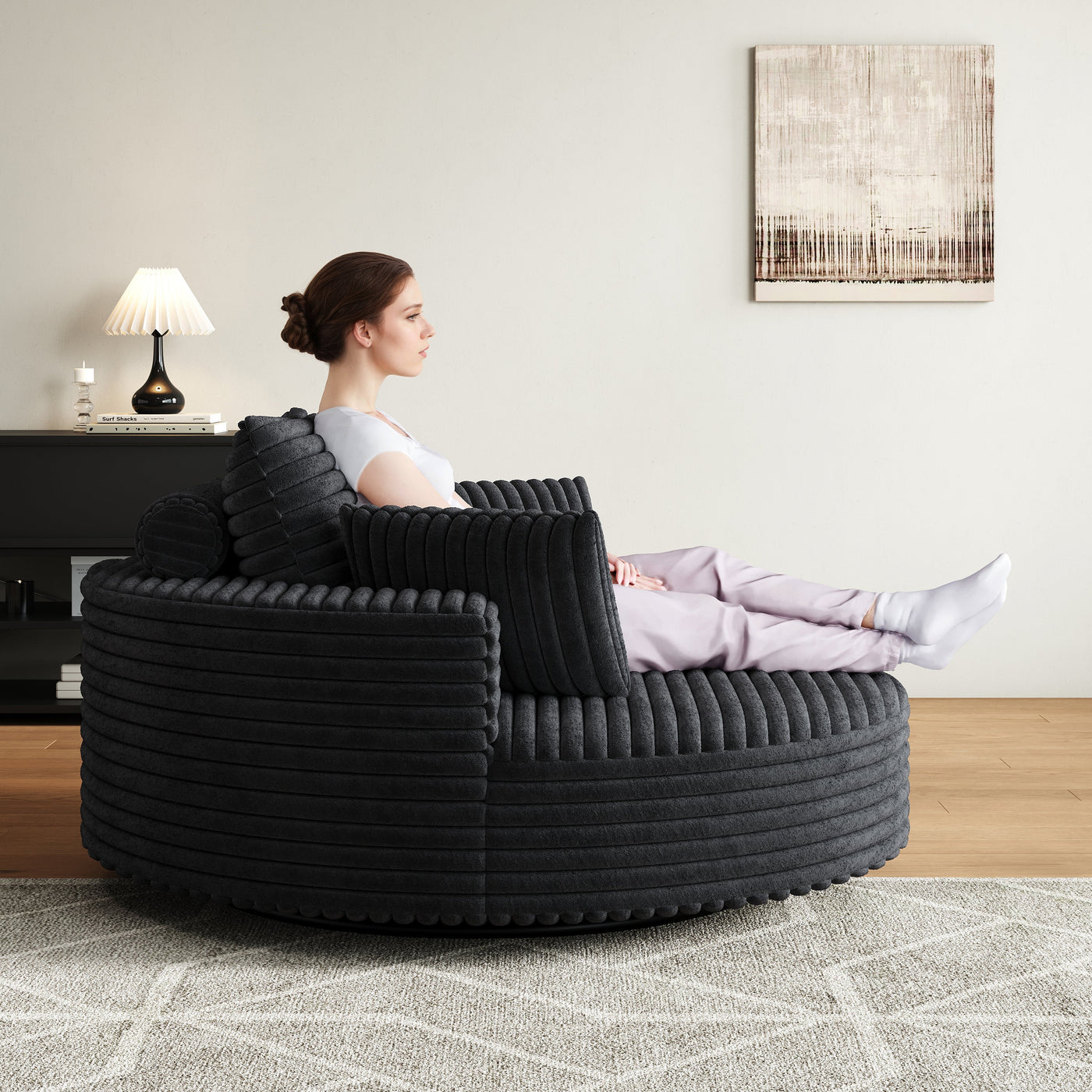 55''L Corduroy Chenille Foam Single Swivel Chair, Fluffy Modern Sleeper, 360 Degree Swivel Chair for Living Room, Bedroom, Lounge and Projection Room