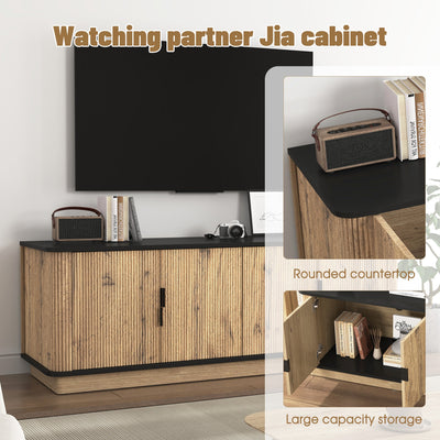 Natural Wood Grain Four-Door MDF TV Cabinet, An Ideal Choice for TV And Item Storage in Modern Homes, A Perfect Blend of Nordic And Modern Minimalist Styles, With Dimensions of 55*15.7*18.9 inches