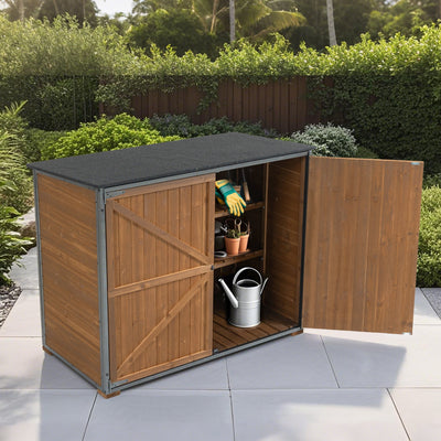 Outdoor Storage Cabinet 50.4'L X 26.8'W X 41'H, Garden Shed Tool Shed with Metal Frame Structure for Backyard Garden Patio Lawn (Brown)