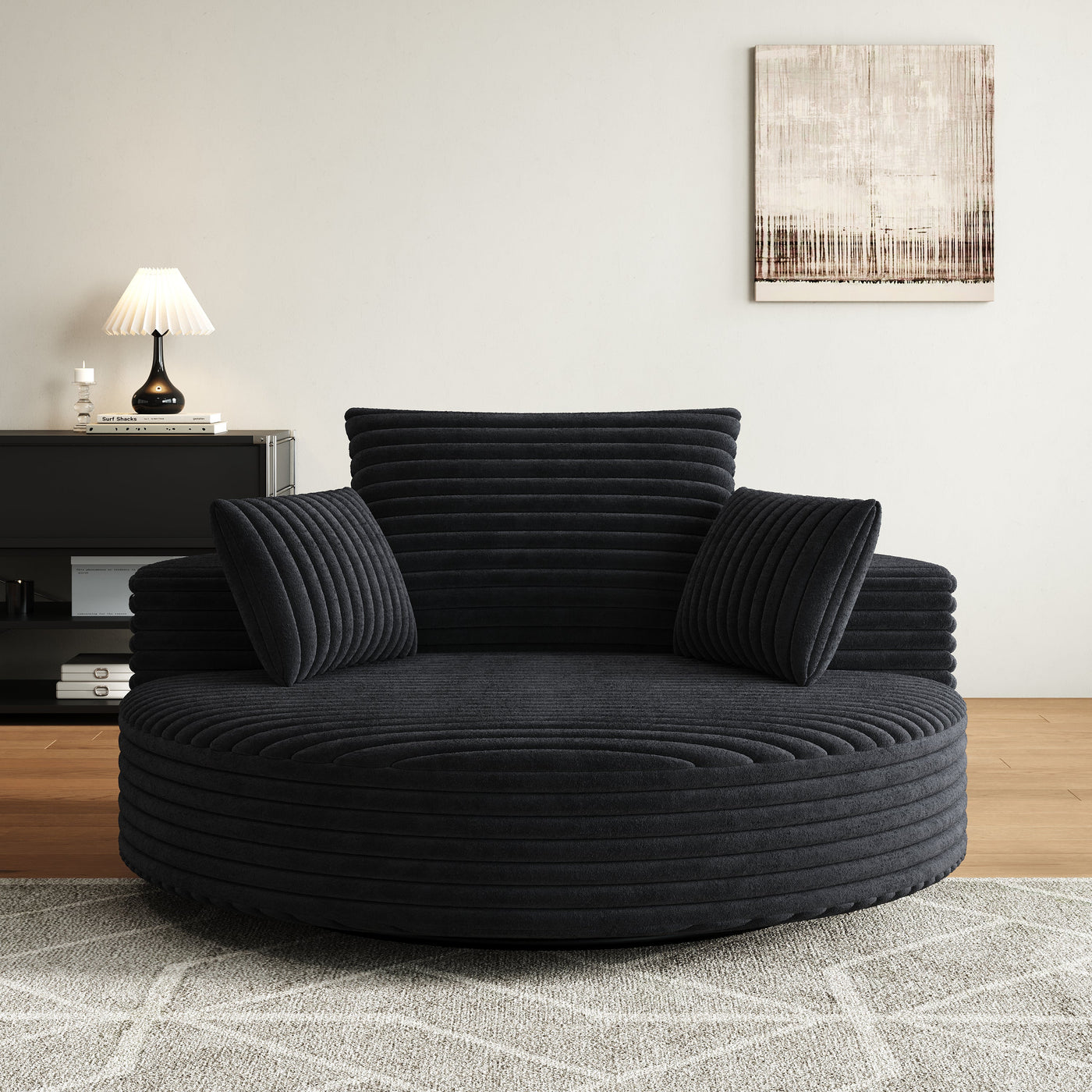 55''L Corduroy Chenille Foam Single Swivel Chair, Fluffy Modern Sleeper, 360 Degree Swivel Chair for Living Room, Bedroom, Lounge and Projection Room