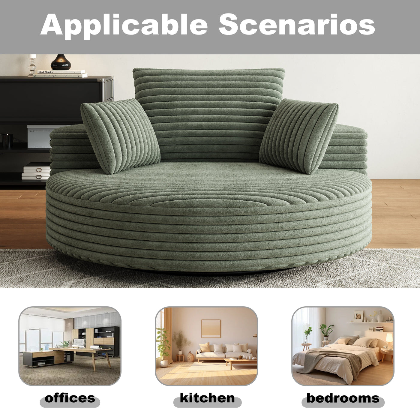 55''L Corduroy Chenille Foam Single Swivel Chair, Fluffy Modern Sleeper, 360 Degree Swivel Chair for Living Room, Bedroom, Lounge and Projection Room
