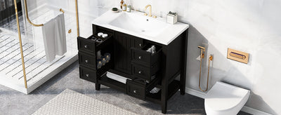 36' Bathroom Vanity with Sink Combo, One Cabinet and Three Drawers, Solid Wood and MDF Board, Black (Old Sku:SY999505AAB)