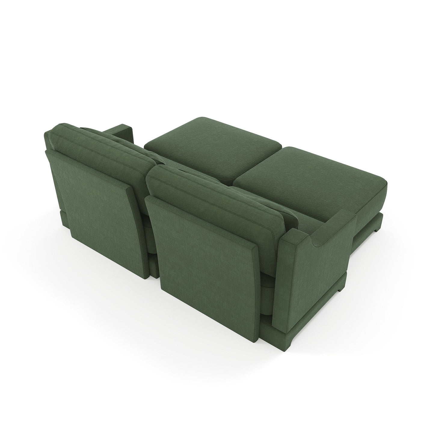 Stylish Two-Seater Sofa with Ottoman and Lumbar Pillows, Green Chenille Fabric, Ergonomic Design