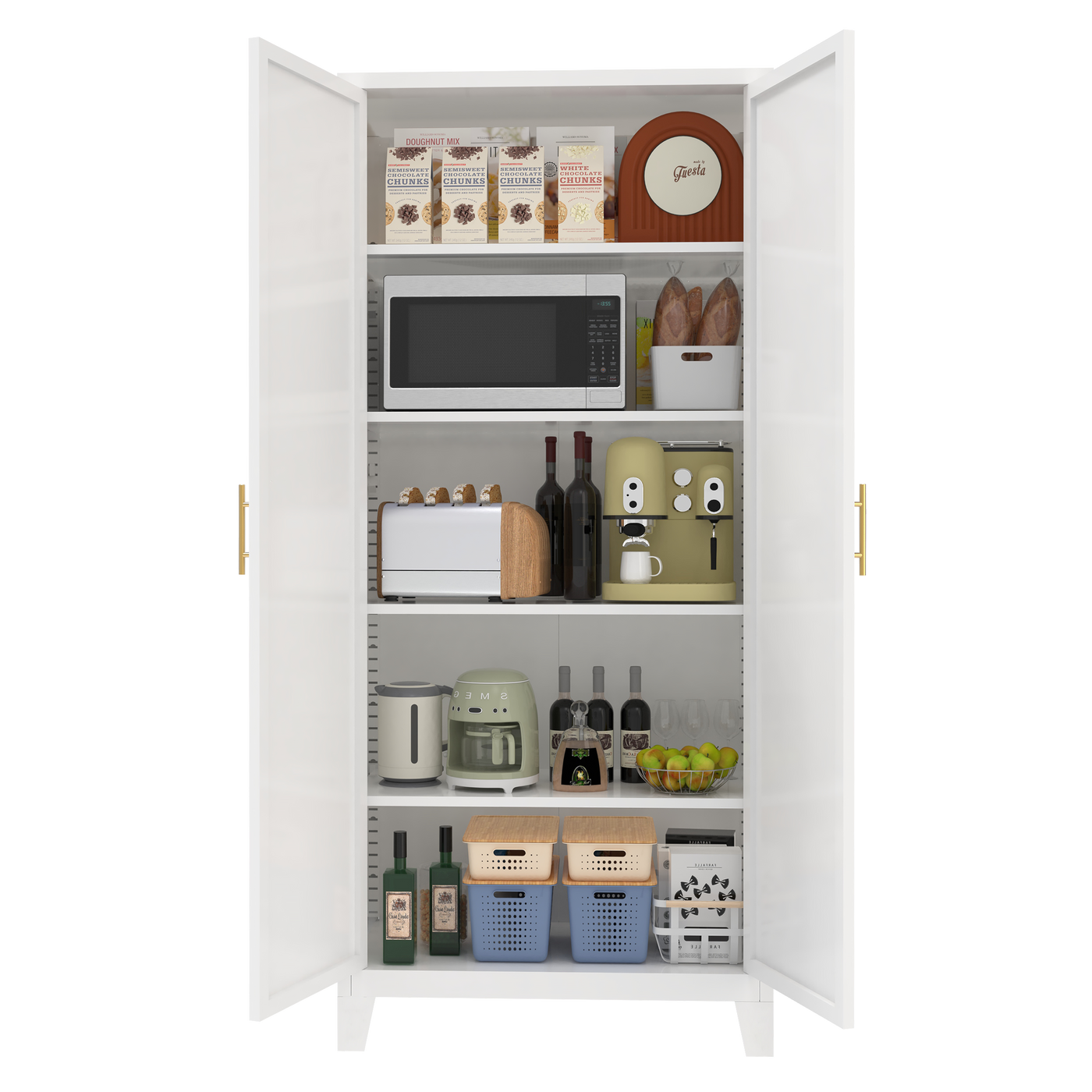 71'' 2 Shapely Doors Cabinet, Metal Storage Cabinet with Doors and Adjustable Shelves, for Bedroom, Living Room, Kitchen (White)