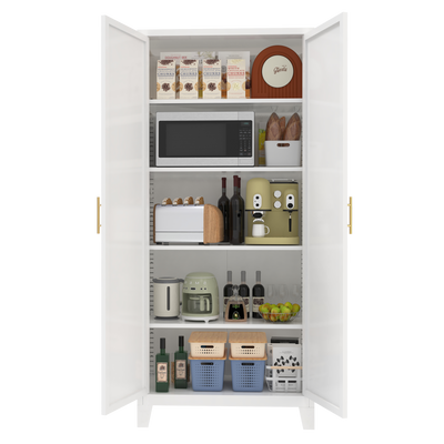 71'' 2 Shapely Doors Cabinet, Metal Storage Cabinet with Doors and Adjustable Shelves, for Bedroom, Living Room, Kitchen (White)
