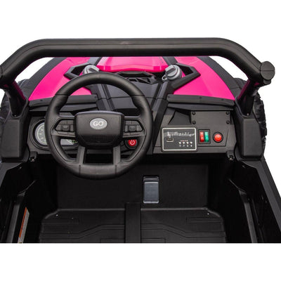 24V Two-Seater Kids Ride On UTV W/Parents Remote Control,Four-Wheel Suspension,Slow Start,Large wheel design,Anti-collision bar,Storage space,Music,USB,Bluetooth,Volume control,LED lights for Kids 3+.