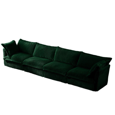 Slipcovered Long Sofa, 4 Seater Sofa with Removable Cover, Extra Deep Couch for Living Room, Corduroy Fabric Cloud Like Comfy Sofa Couch, Green Corduroy Fabric
