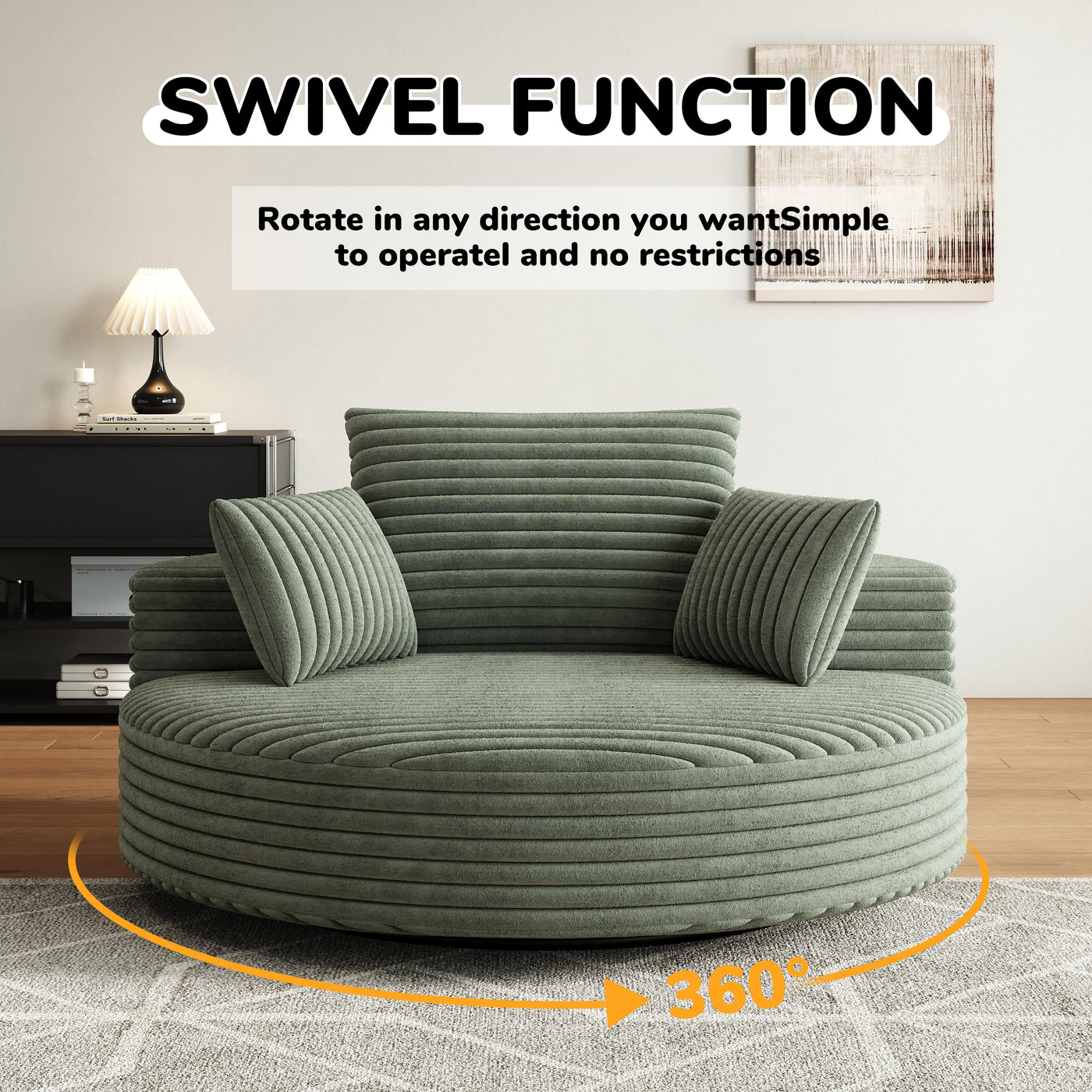 55''L Corduroy Chenille Foam Single Swivel Chair, Fluffy Modern Sleeper, 360 Degree Swivel Chair for Living Room, Bedroom, Lounge and Projection Room