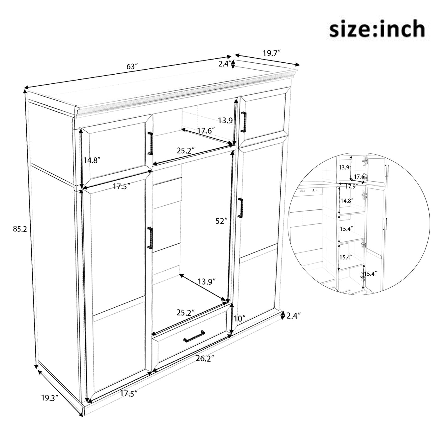 U-Can 85.2''H Hall Tree with Bench and 3 Hooks, Modern Entryway Storage Organizer Cabinet with 4 Doors, 1 Drawer and Adjustable Shelves for Hallway, Entryway, Living Room