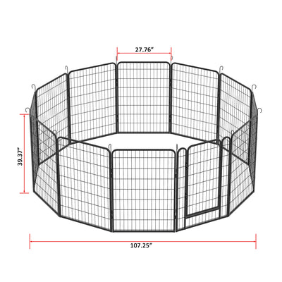 12 Panels Heavy-Duty Metal Playpen with Door, 39.37' H Dog Fence Pet Exercise Pen for Outdoor, Indoor