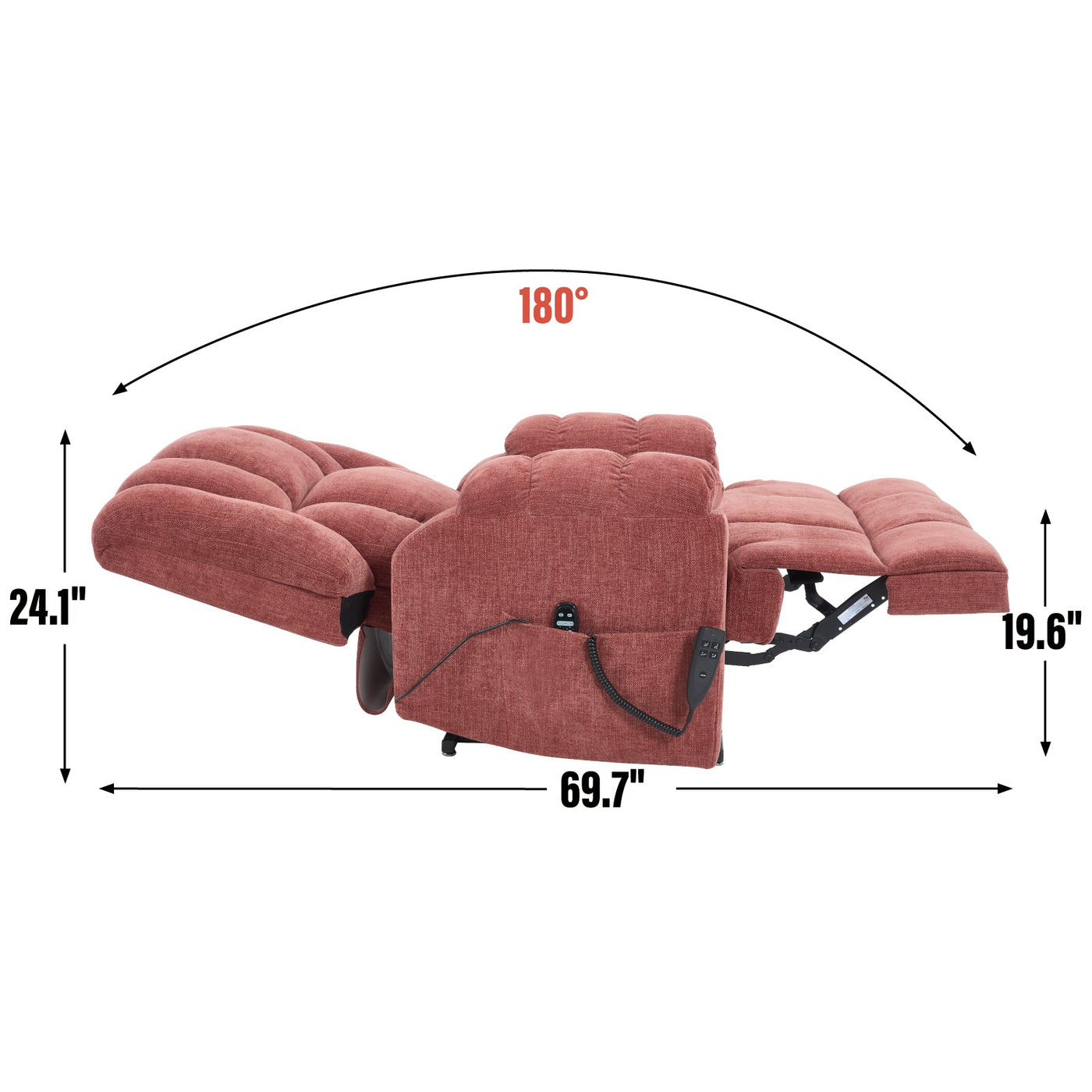 Dual Motor Heat Massage Infinite Position Up to 350 LBS Electric Power Lift Recliners with Power-Remote, Medium-firm and Heavy Duty, Red