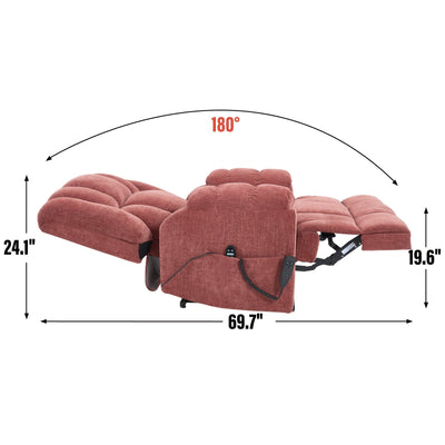 Dual Motor Heat Massage Infinite Position Up to 350 LBS Electric Power Lift Recliners with Power-Remote, Medium-firm and Heavy Duty, Red