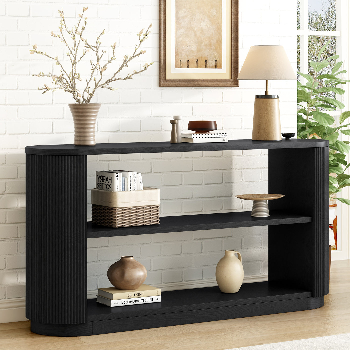 Mirod Modern Entryway Console Table - Slim Sofa Table with Open Shelf & Elegant Wood Grain, Multi-Functional Hallway Table for Living Room