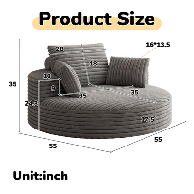 55''L Corduroy Chenille Foam Single Swivel Chair, Fluffy Modern Sleeper, 360 Degree Swivel Chair for Living Room, Bedroom, Lounge and Projection Room