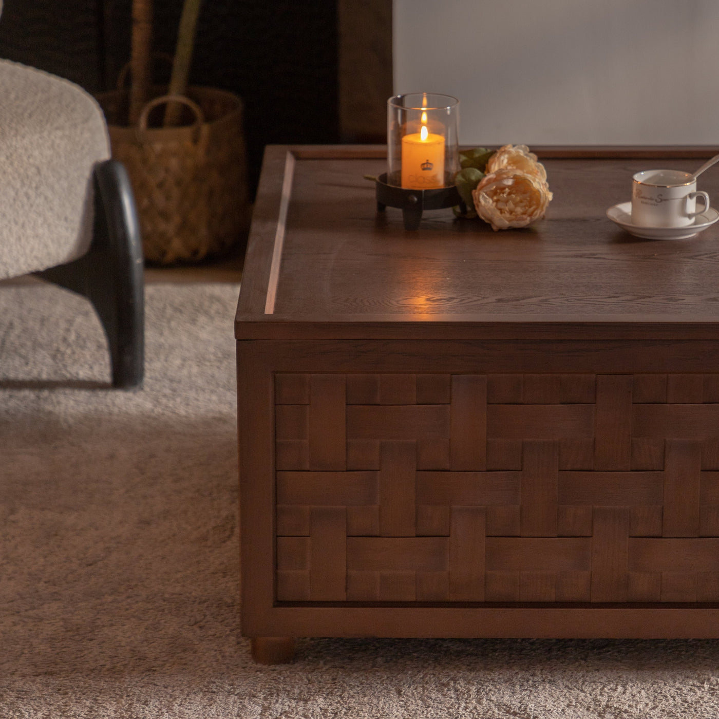 Farmhouse Coffee Table with Storage, Large Square Coffee Table for Living Room, Brown