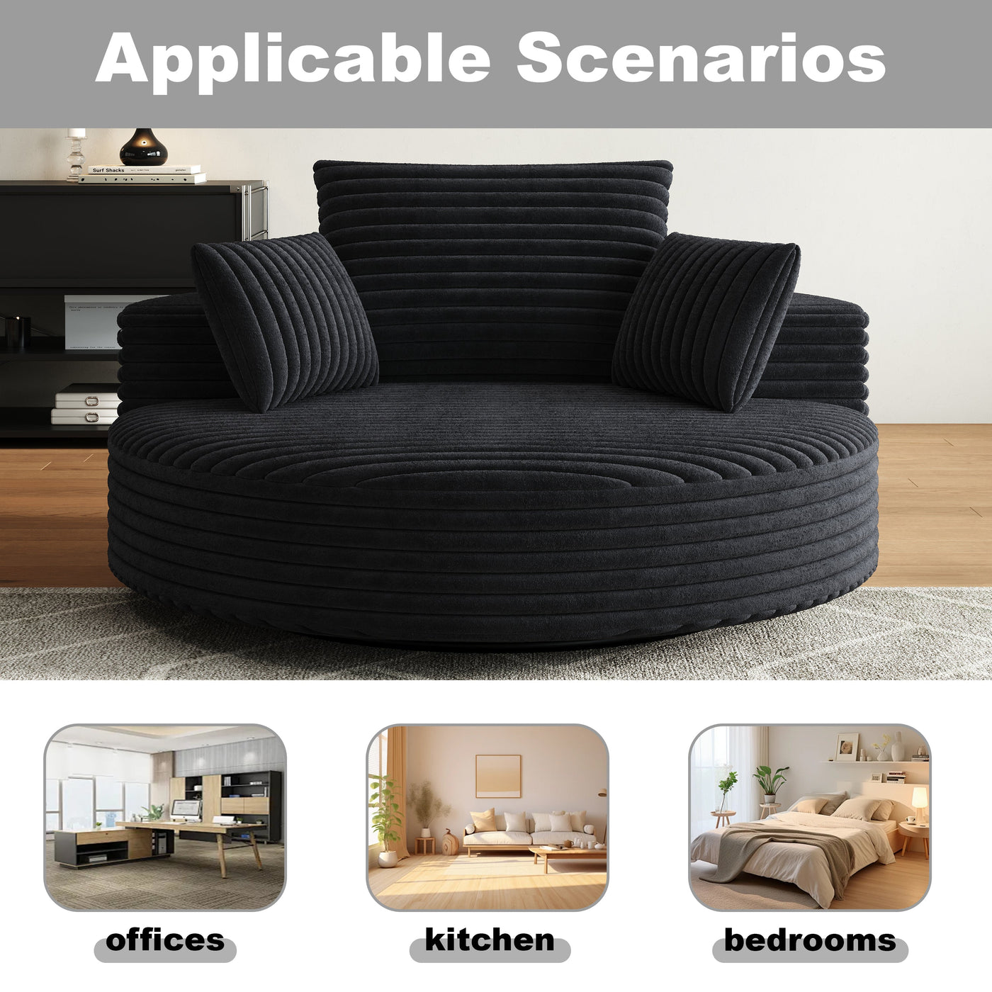 55''L Corduroy Chenille Foam Single Swivel Chair, Fluffy Modern Sleeper, 360 Degree Swivel Chair for Living Room, Bedroom, Lounge and Projection Room