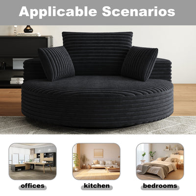 55''L Corduroy Chenille Foam Single Swivel Chair, Fluffy Modern Sleeper, 360 Degree Swivel Chair for Living Room, Bedroom, Lounge and Projection Room