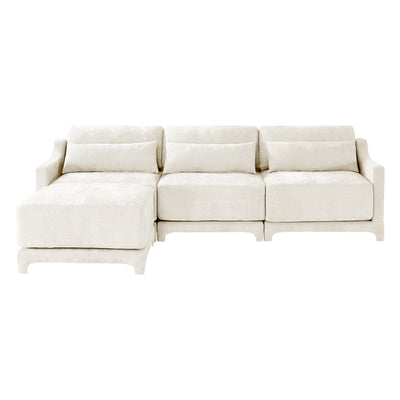 Elegant Chenille Three-Seater Sofa with Movable Ottomans, High-Resilience Sponge, Beige