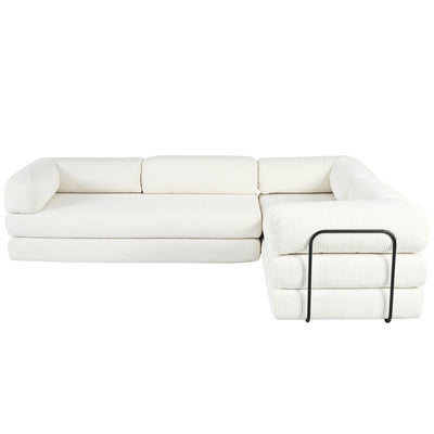 U_Style L-Shaped Modular Sofa Bed in Corduroy Fabric, Ideal for Living Rooms and Apartments