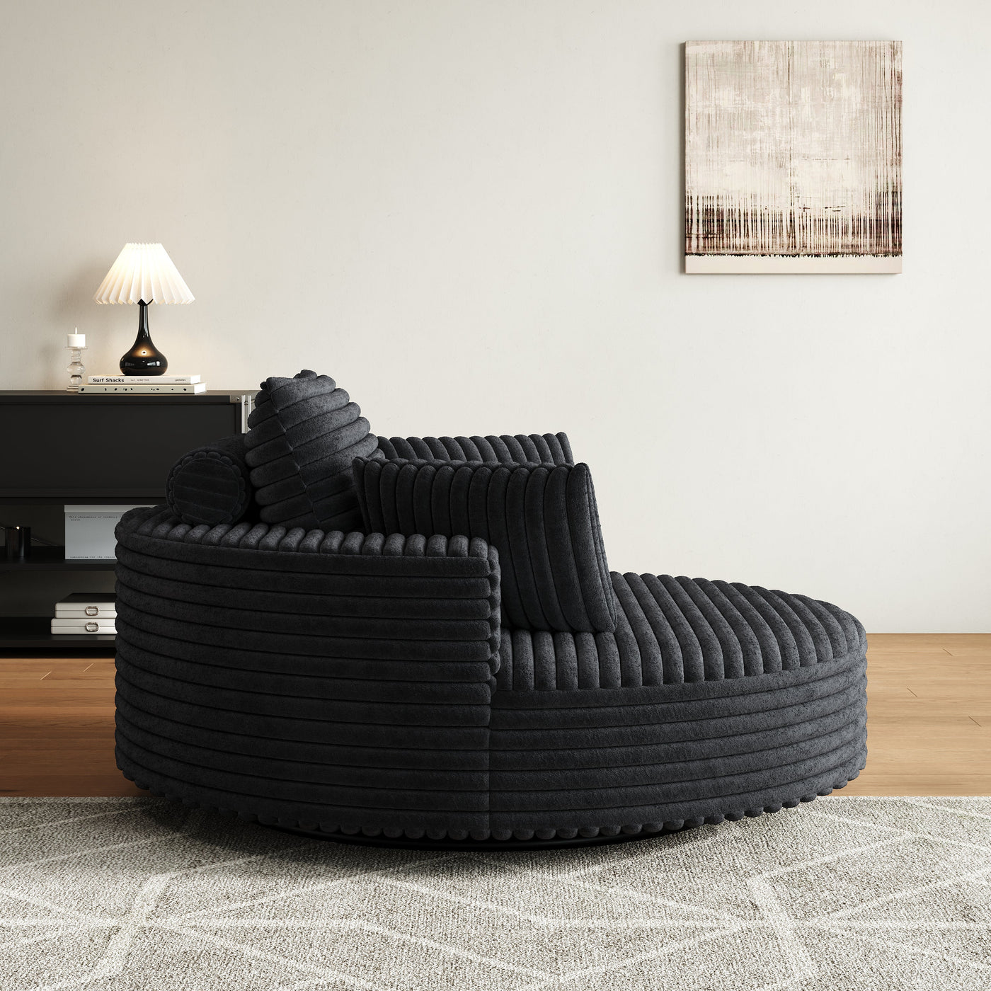 55''L Corduroy Chenille Foam Single Swivel Chair, Fluffy Modern Sleeper, 360 Degree Swivel Chair for Living Room, Bedroom, Lounge and Projection Room