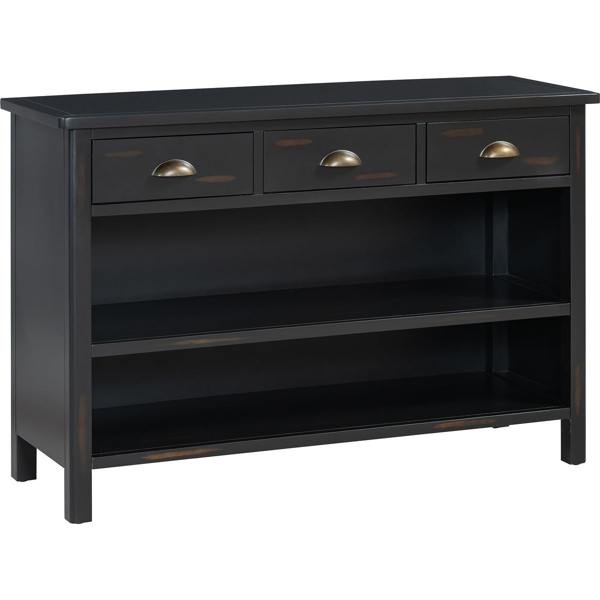 TREXM Retro Console Table with 3 Storage Drawers, Entryway Table with 3 Water Hyacinth Woven Baskets,Wooden Accent Sofa Table Buffet Cabinet for Entryway, Hallway and Living Room (Espresso)