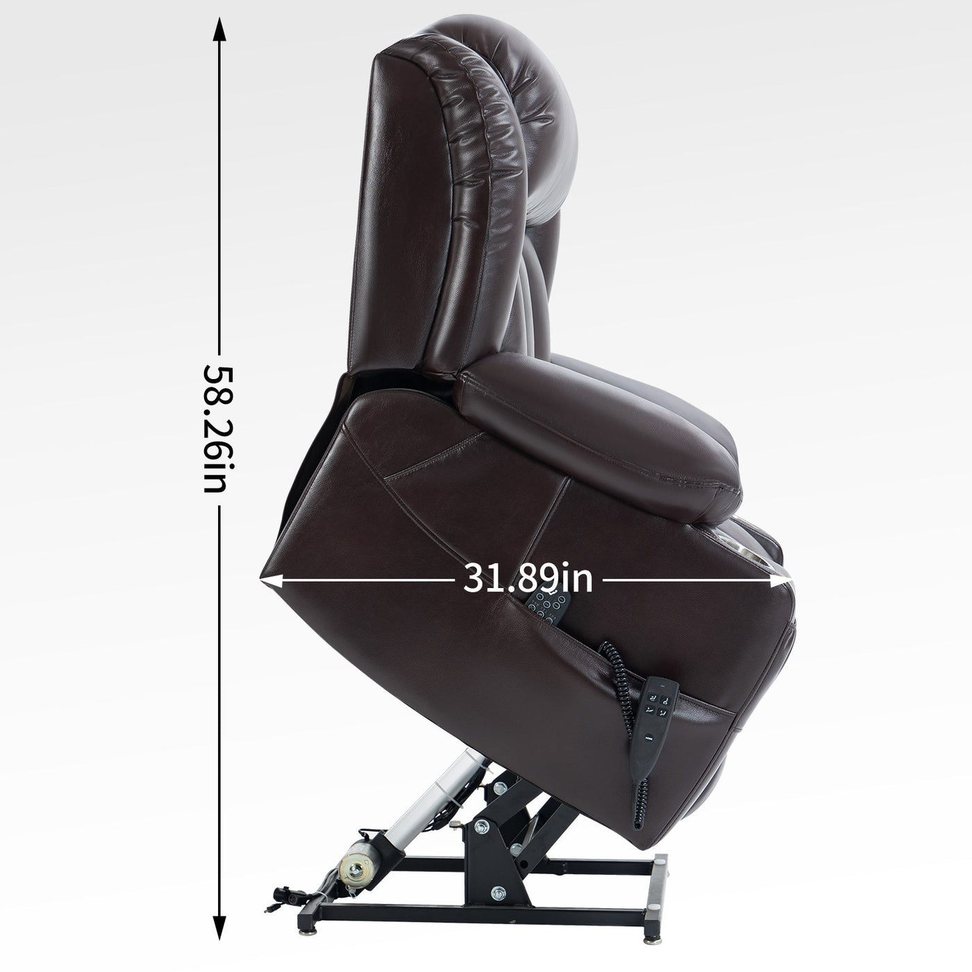 Dual Motor Infinite Position Up to 350 LBS Leatherair Power Lift Recliner Chair, Heavy Duty Motion Mechanism with 8-Point Vibration Massage and Lumbar Heating, Stainless steel Cup Holders, Brown