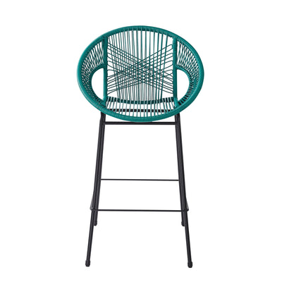 Ferrara Outdoor Patio Teal Faux Wicker Barstool Set, Durable PE Material, Ergonomic Design, Teal Wicker with Black Frame