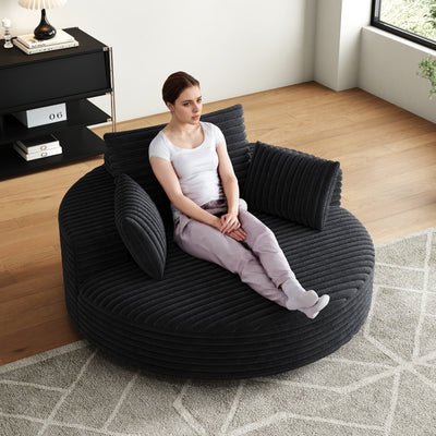 55''L Corduroy Chenille Foam Single Swivel Chair, Fluffy Modern Sleeper, 360 Degree Swivel Chair for Living Room, Bedroom, Lounge and Projection Room