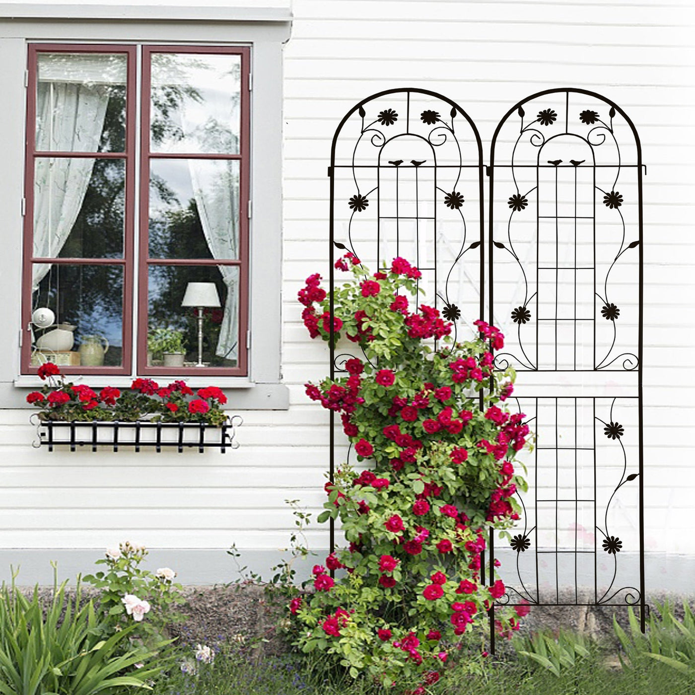 2 Pack Metal Garden Trellis 86.7' x 19.7' Rustproof Trellis for Climbing Plants Outdoor Flower Support Black