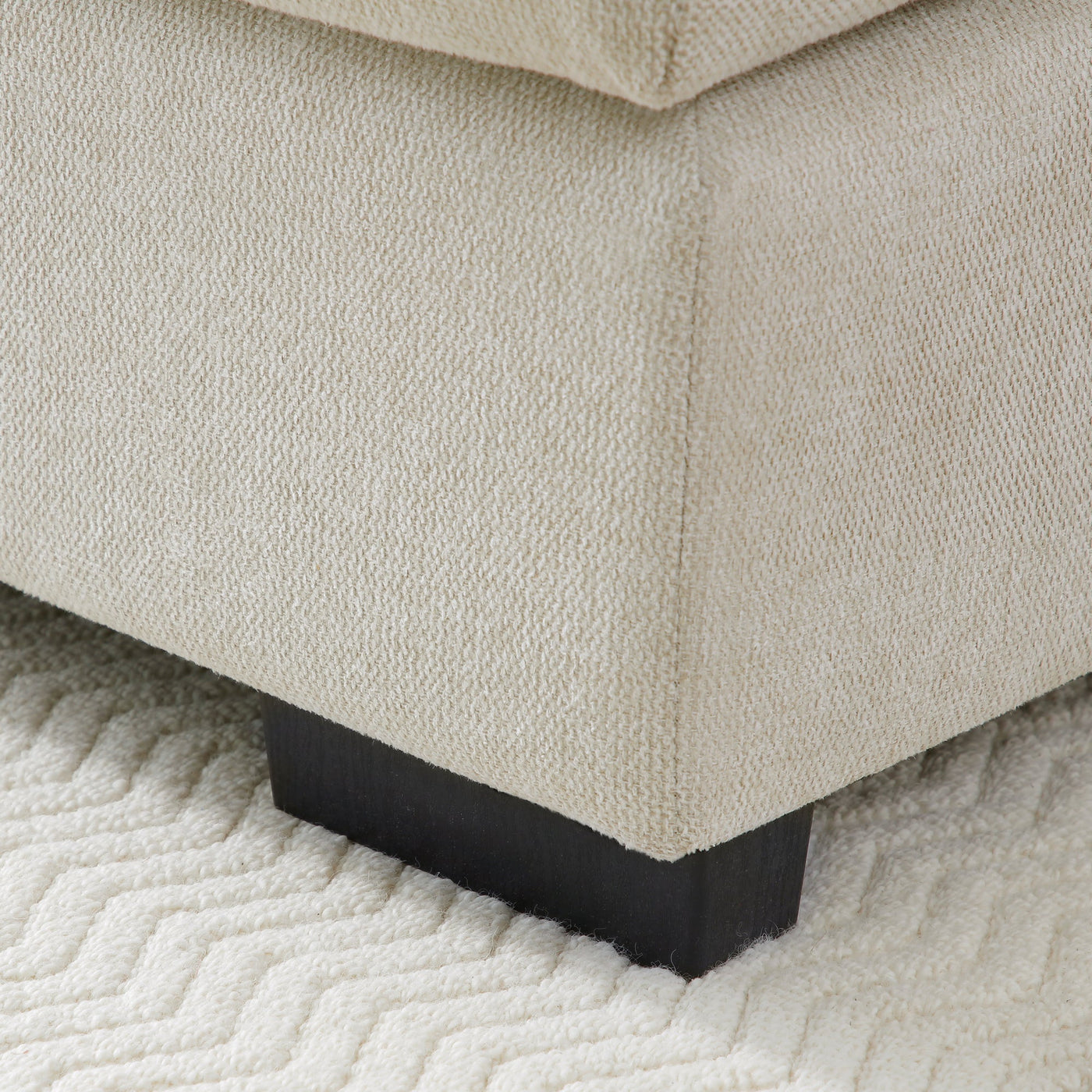 U-shaped Beige Upholstered Sofa with Console and Cupholders for Living Room
