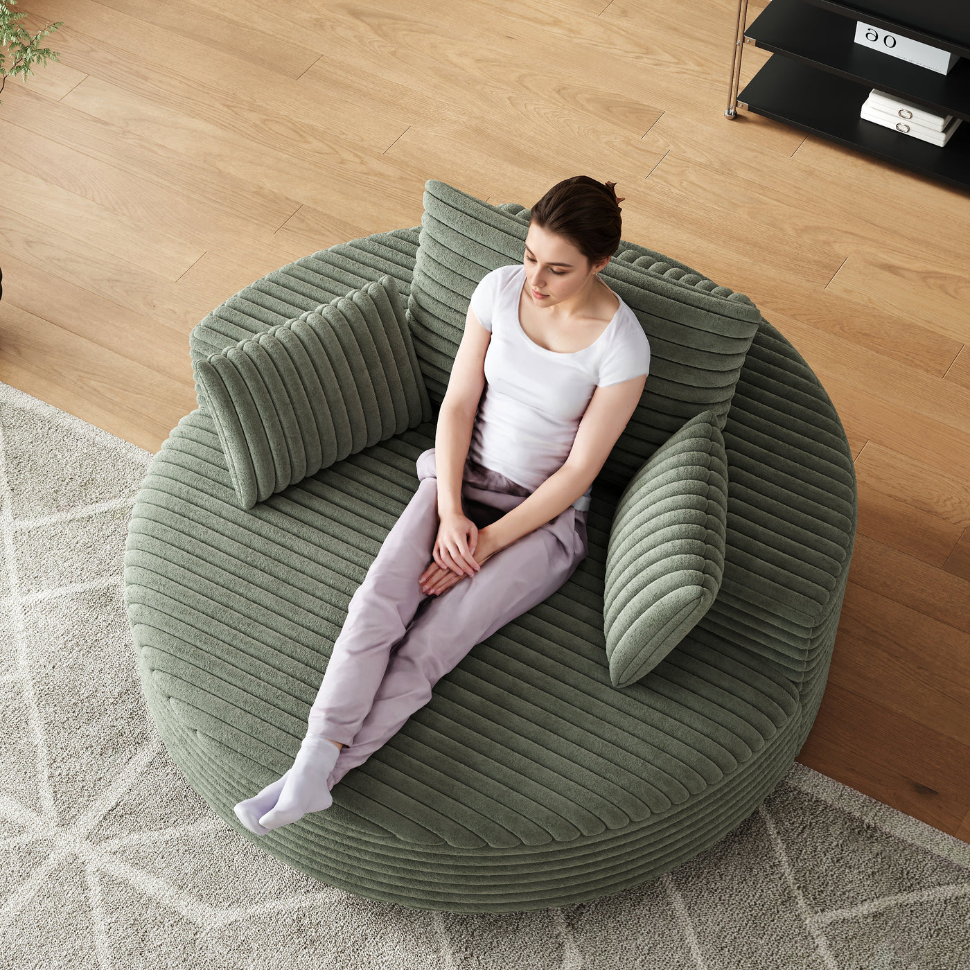 55''L Corduroy Chenille Foam Single Swivel Chair, Fluffy Modern Sleeper, 360 Degree Swivel Chair for Living Room, Bedroom, Lounge and Projection Room