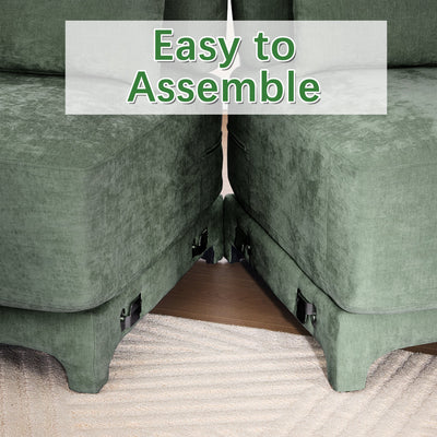 Stylish Two-Seater Sofa with Ottoman and Lumbar Pillows, Green Chenille Fabric, Ergonomic Design