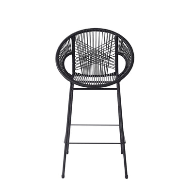 Ferrara Outdoor Patio Barstool Set of 2, Black Faux Wicker PE Rattan with Iron Frame