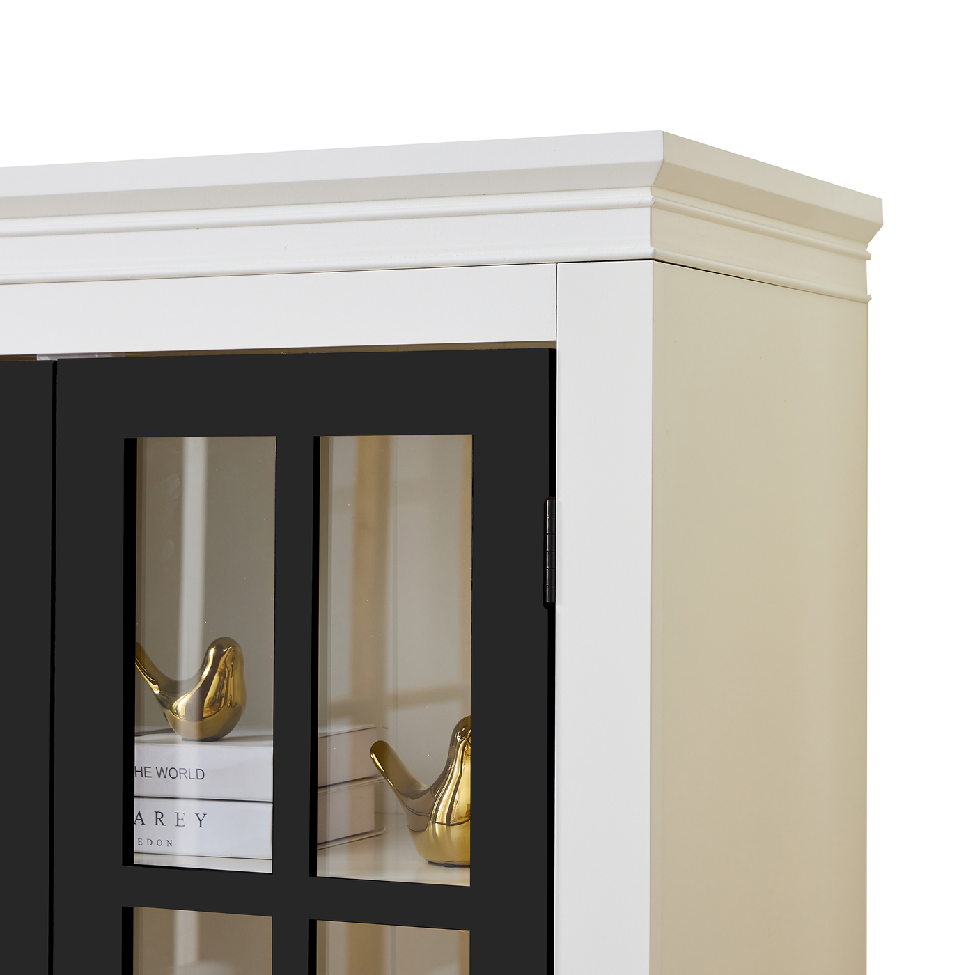 Rustic Style Display Cabinet with Glass Doors for Collectibles - White & Black, 71.2'' Tall