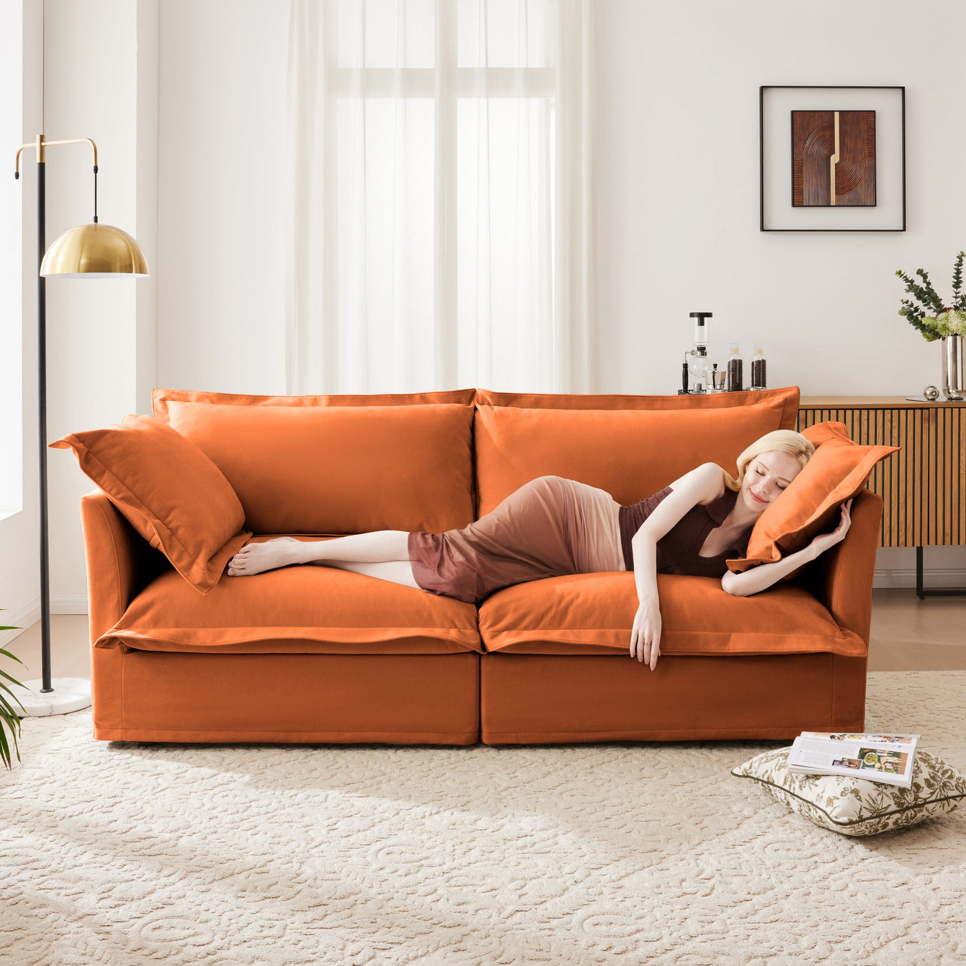Modern Slipcovered 2-Seat Sofa Couches for Living Room, 2 Seater Sofa, Plain Chenille Deep Seat Sofa with Upholstered Cushion&Detachable Cover, Comfy Sofa Couch for Small Space, Apartment,Orange
