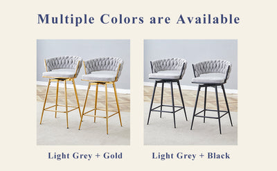 A set of 4 rotating bar stools, equipped with breathable linen cushions - beige seats with golden metal legs, suitable for the height of the kitchen island, dining table or bar counter