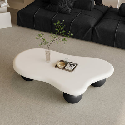 47 Inch Cloud Shaped Coffee Table with 3 Ball Legs for Living Room, White Top Black Legs