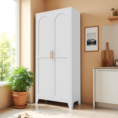 71'' 2 Shapely Doors Cabinet, Metal Storage Cabinet with Doors and Adjustable Shelves, for Bedroom, Living Room, Kitchen (White)