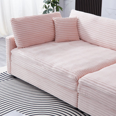 Elegant Pink Corduroy Sofa with Throw Pillows and Backrests for Living Room Leisure