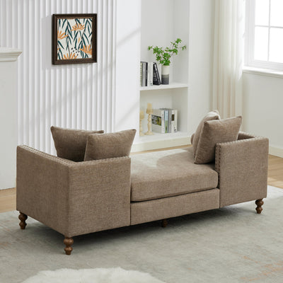Upholstered Chaise Lounge Indoor with Nailheads, Sleeper Sofa Couch with 4 Throw Pillows & 2 Bolsters, Daybed with Rubberwood Legs, Taupe Chenille,75.2'' Wide