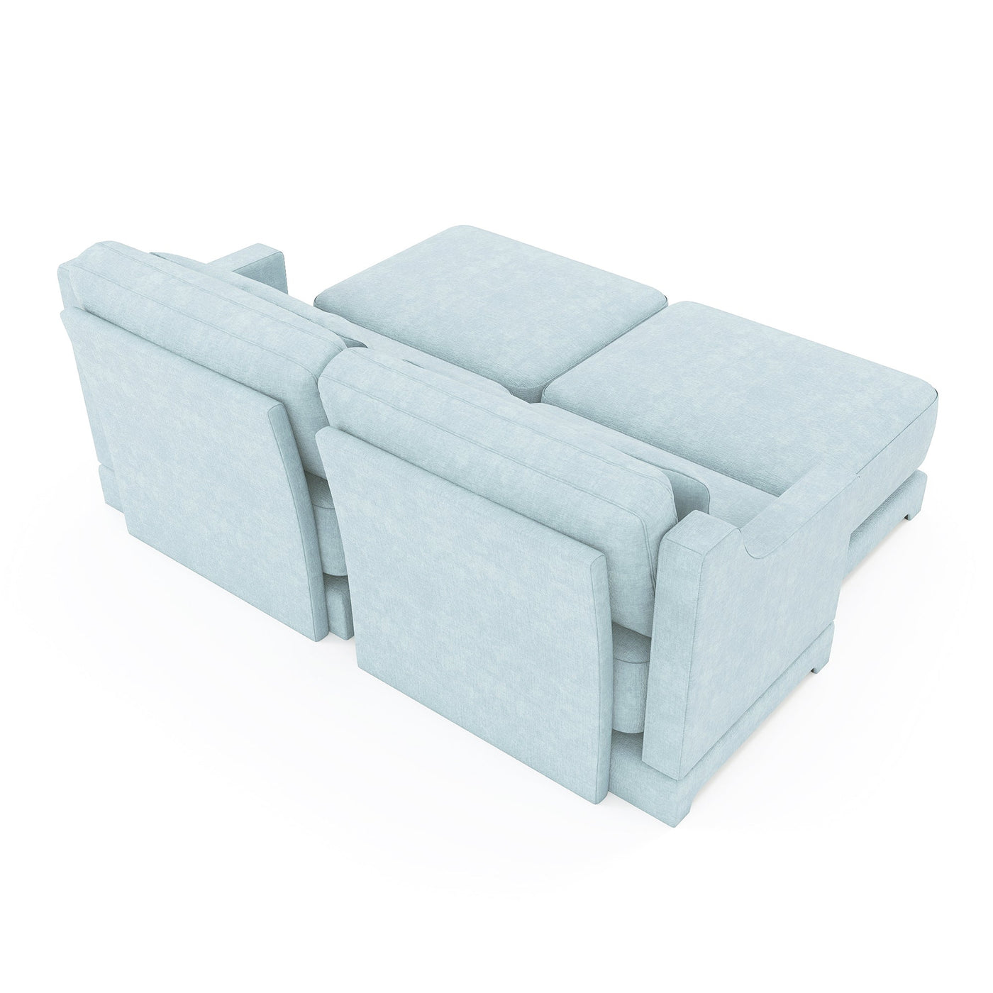 Elegant Two-Seater Sofa with Ottoman and Lumbar Pillows, Sky Blue Chenille, High-Quality Wood