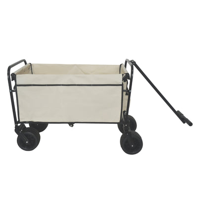 360° Rotating Rear Wheel Heavy-Duty Folding Wagon – Multi-Use Garden Cart with All-Terrain Wheels, Design for Camping, Beach, Picnic & Outdoor, Beige