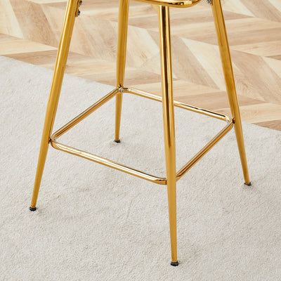 A set of 4 rotating bar stools, equipped with breathable linen cushions - beige seats with golden metal legs, suitable for the height of the kitchen island, dining table or bar counter
