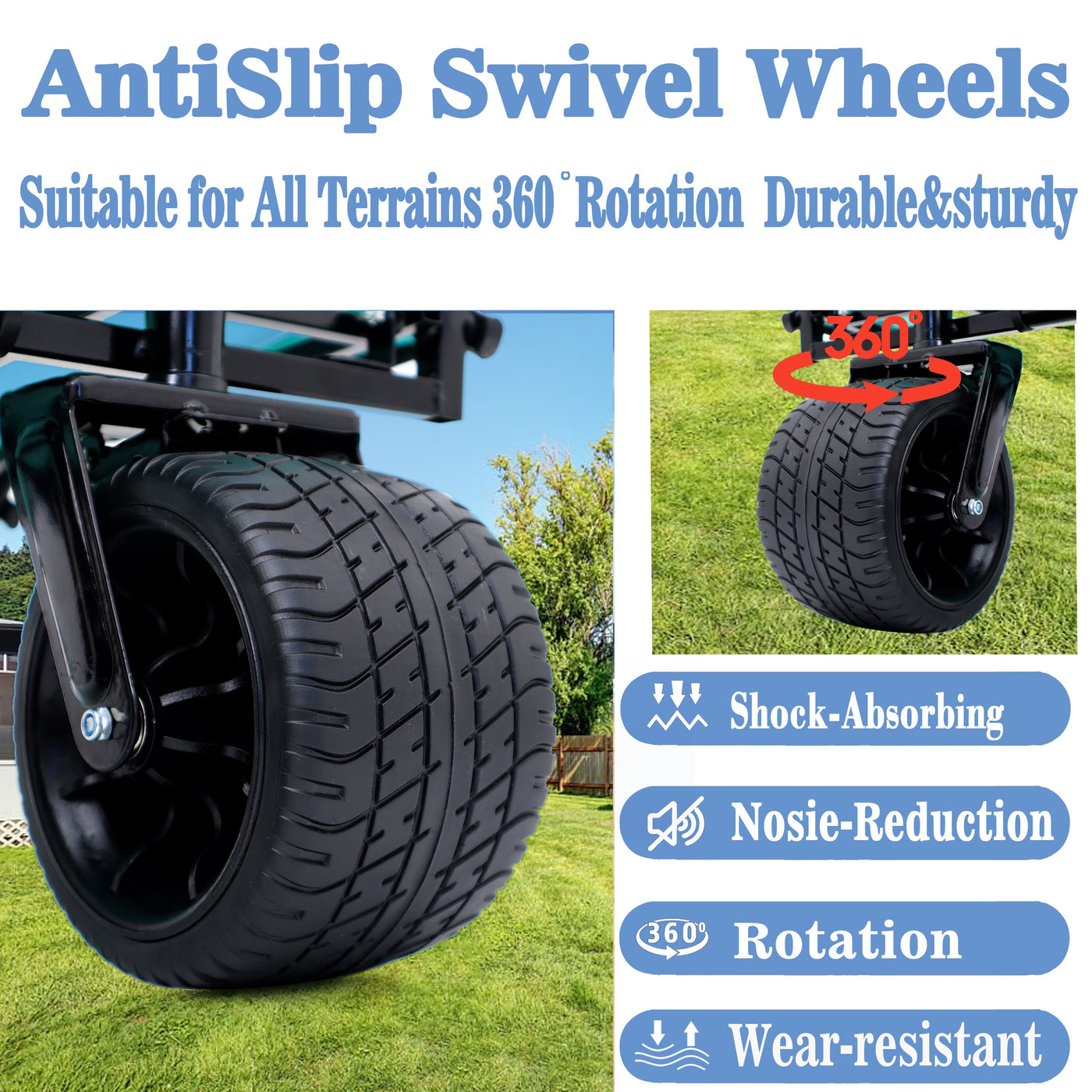 360° Rotating Rear Wheel Heavy-Duty Folding Wagon – Multi-Use Garden Cart with All-Terrain Wheels, Design for Camping, Beach, Picnic & Outdoor, Beige