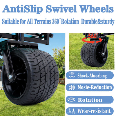 360° Rotating Rear Wheel Heavy-Duty Folding Wagon – Multi-Use Garden Cart with All-Terrain Wheels, Design for Camping, Beach, Picnic & Outdoor, Beige