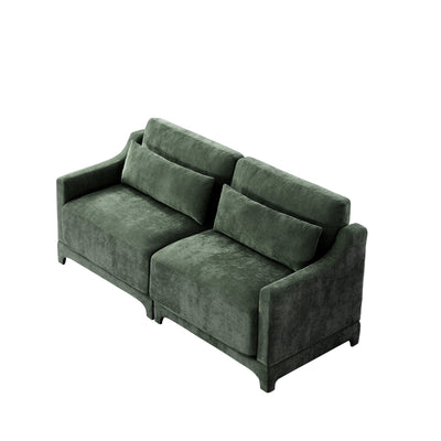 Elegant Two-Seater Chenille Fabric Sofa with Lumbar Pillows, Ergonomic Design, Green