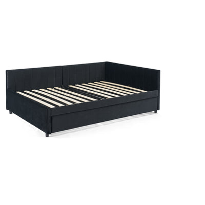 Full Size Daybed with Trundle Upholstered Tufted Sofa Bed, Sofa Bed Frame with Comfortable Backrest and Armrests, Velvet, Black(79.5''x58''x25'')