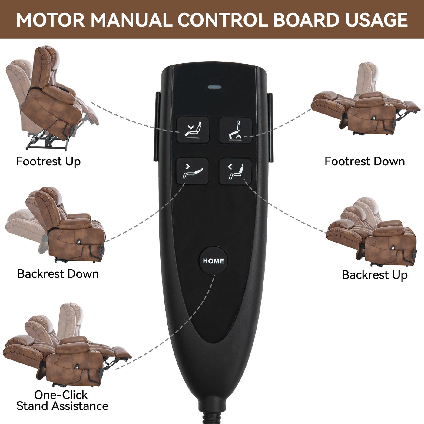 Dual Motor Infinite Position Up to 350 LBS Leatherair Power Lift Recliner Chair, Heavy Duty Motion Mechanism with 8-Point Vibration Massage and Lumbar Heating, Stainless steel Cup Holders, Brown