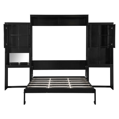 Queen Size Murphy Bed with Desk, Vanity and Cabinets, Espresso
